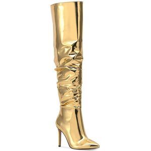 INC Womens Iyonna Gold Patent Slouchy Tall Over-The-Knee Boots Shoes New